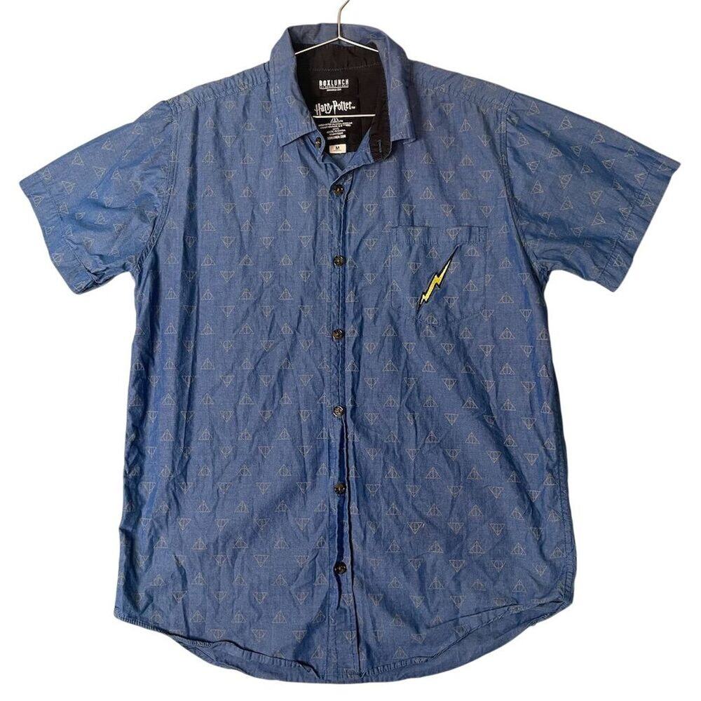 Box Lunch Harry Potter Mens Medium Blue Graphic Print Button-Up Shirt